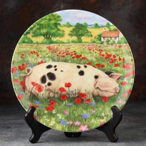 Тарелка винтажная декоративная настенная Фарфор Англия Глостерширская пятнистая свинья в маках Royal Doulton Pigs in Bloom Poppy