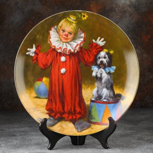 Тарелка винтажная декоративная настенная Фарфор Клоун с собакой Knowles Reco Children's Circus Collection Tommy the Clown