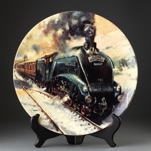 Большая винтажная декоративная тарелка Wedgwood "Famous Trains" Поезд "The Flying Scotsman"
