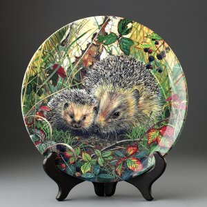 Тарелка винтажная декоративная настенная Фарфор Англия Ежи в лесу Royal Doulton First Steps Together Woodland Hedgehogs