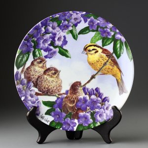 Винтажная декоративная тарелка с птицами Royal Worcester "The Lesson" Урок