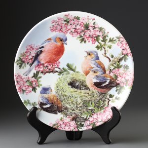 Винтажная декоративная тарелка с птицами Royal Worcester "Amongst the Blossom" Среди цветов