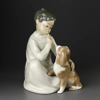 Винтажная фарфоровая статуэтка Мальчик с собакой Lladro 4522 Boy with Dog