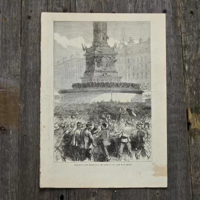 Антикварная иллюстрация The Illustrated London News Assemblage of Paris republicans at the column of July, place de la Bastille