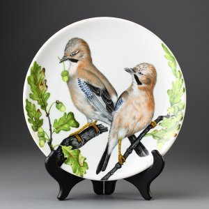 Тарелка винтажная декоративная настенная Фарфор Германия Сойки Птицы Goebel Black-Throated Jay