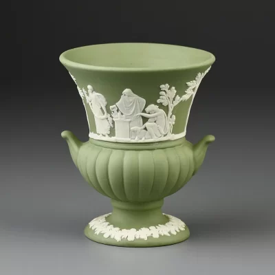 Винтажная ваза Wedgwood из зелёного бисквитного фарфора