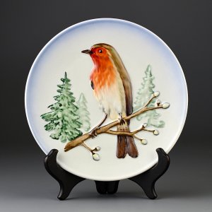 Тарелка винтажная декоративная настенная Германия Зарянка Малиновка Птицы Goebel Wildlife Robin