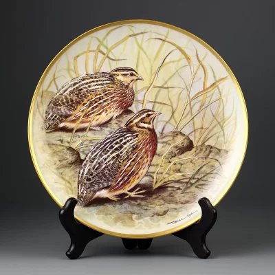 Винтажная тарелка Перепела Птицы Лимож Haviland Limoges Franklin Porcelain Gamebirds of the World Common Quail