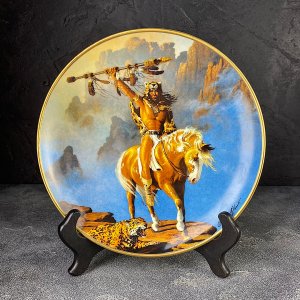 Тарелка винтажная декоративная настенная Фарфор Индеец на лошади с копьём Franklin Mint Spirit of the South Wind