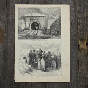 Антикварная иллюстрация The Illustrated London News North entrance to the Mont cents tunnel, Modane