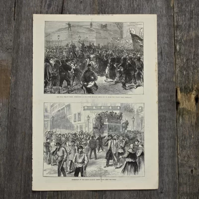 Антикварная иллюстрация The Illustrated London News Making charcoal in the bois de boulogne, Paris