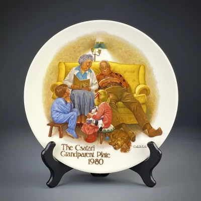 Тарелка винтажная декоративная настенная Фарфор Дедушки и бабушки Knowles Bedtime story Csatari Grandparent Plate 1980
