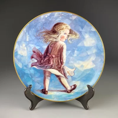 Тарелка винтажная декоративная настенная Фарфор Девочка Fairmont Porcelain Windy Day JoAnne Mix
