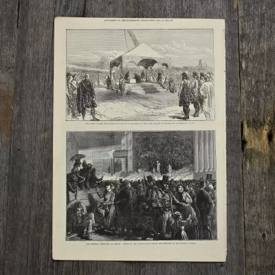 Антикварная иллюстрация The Illustrated London News The queen' laying the foundation stone of a monument to the late duchess of sutherland at Dunrobin