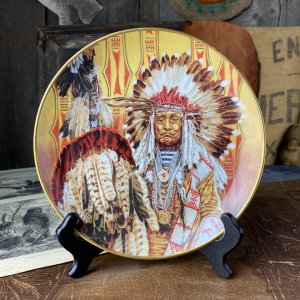 Винтажная декоративная тарелка Franklin Mint "Chief of the Piegon Blackfoot" Индейский вождь