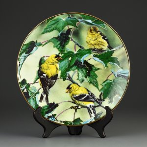 Тарелка винтажная декоративная настенная Фарфор Щеглы Птицы Hamilton Collection Favorite American Songbirds Goldfinches of Summer