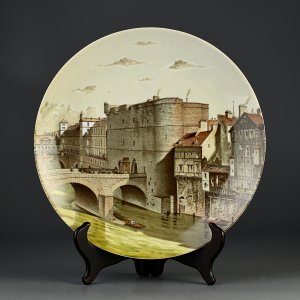 Тарелка винтажная декоративная настенная Фарфор Франция Мосты Парижа Малый Шатле Porcelaine de Paris Le Petit-Châtelet 1780