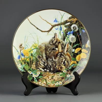 Тарелка винтажная декоративная настенная Фарфор Кролики Зайцы Danbury Mint Woodland Creatures Bunny Bunch