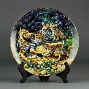 Тарелка винтажная декоративная настенная Фарфор Рысь Danbury Mint Woodland Creatures Bobcat Beauties