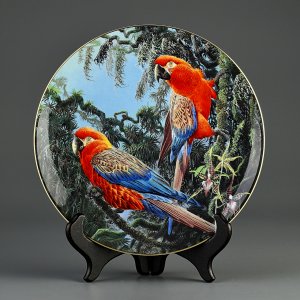 Тарелка винтажная декоративная настенная Фарфор Англия Попугай Кубинский ара Веджвуд Wedgwood Fragile Paradise Cuban Macaws