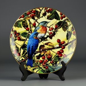 Тарелка винтажная декоративная настенная Фарфор Лазурные птицы Сиалии W S George Portraits of Exquisite Birds Beautiful Bluebird