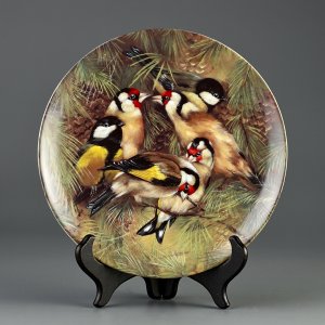 Винтажная декоративная тарелка Seltmann "Distelfinken beim Rendezvous"