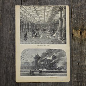 Антикварная иллюстрация The Illustrated London News Fire at the Royal Military Academy Woolwich