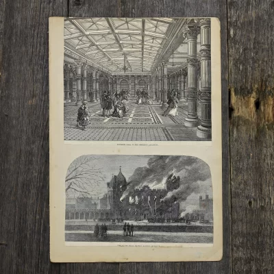 Антикварная иллюстрация The Illustrated London News Fire at the Royal Military Academy Woolwich
