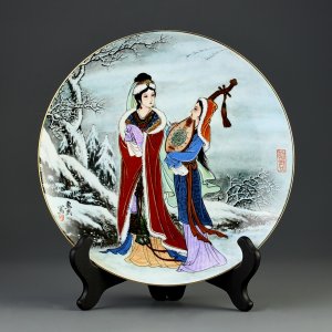 Тарелка винтажная декоративная настенная Фарфор Китай Сон в красном тереме Чжао Хуимин Zhao Huimin