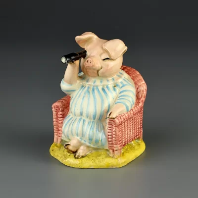 Винтажная фигурка Свинья в кресле с подзорной трубой Англия Beatrix Potter Beswick Little Pig Robinson Spying