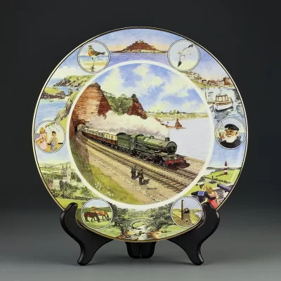 Тарелка винтажная декоративная настенная Фарфор Англия Паровоз Поезд Royal Doulton Cornish Riviera Express Wish you were here