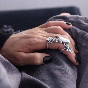 Крупное серебряное фаланговое кольцо ручной работы Лягушка