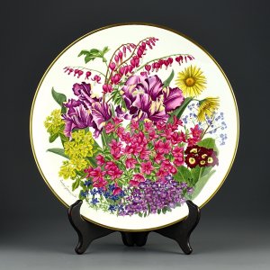 Тарелка винтажная декоративная настенная Фарфор Англия Цветы Май Franklin Porcelain Wedgwood Flowers of May