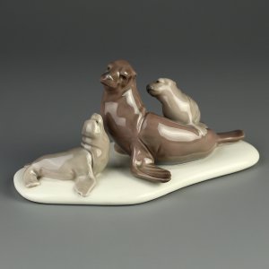 Винтажная фарфоровая статуэтка Испания Тюлени Lladro Seal Family