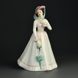 Винтажная фарфоровая статуэтка Девушка в белом платье с зонтиком Юлия Англия Royal Doulton 2706 Julia