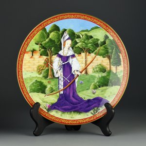 Тарелка винтажная декоративная настенная Фарфор Англия Девушка с луком Royal Worcester Archery Medieval Ladies Collection