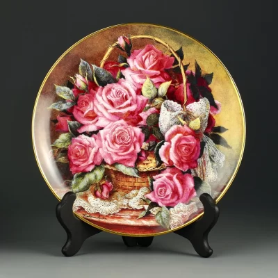 Тарелка винтажная декоративная настенная Фарфор Англия Цветы Розы Franklin Mint Grace de Monaco Rose Plate