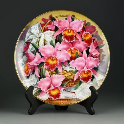 Тарелка винтажная декоративная настенная Фарфор Англия Цветы Орхидеи Franklin Mint Principessa de Monaco Orchid Plate