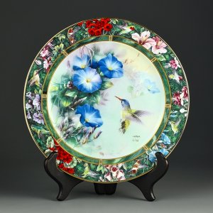 Тарелка винтажная декоративная настенная Фарфор Колибри Цветы W S George The Violet - Crowned Hummingbird