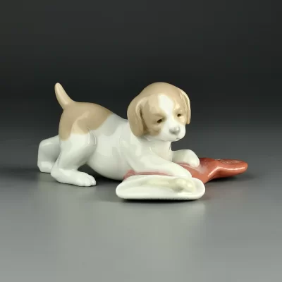 Винтажная фарфоровая статуэтка Рождество Щенок Собака Испания Lladro NAO 7427 Puppy’s Christmas