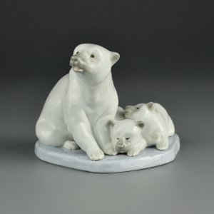 Винтажная фарфоровая статуэтка Испания Белые медведи Lladro 5434 Polar Bear