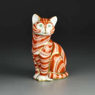 Винтажная фарфоровая фигура Кошка Кот пресс-папье Англия Royal Crown Derby Ginger Tom
