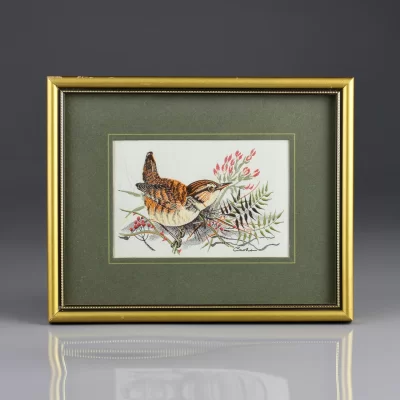 Винтажная рамка с изображением птицы на ткани Англия Cash Вышивка Wren Крапивник