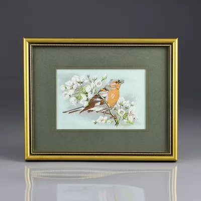Винтажная рамка с изображением птицы на ткани Англия Cash Вышивка Chaffinch Зяблик