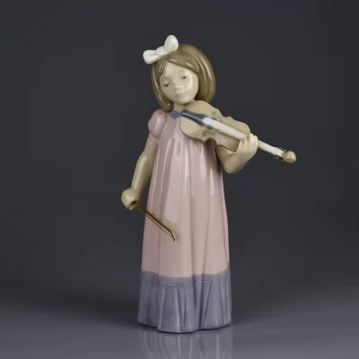 Винтажная фарфоровая статуэтка Испания Lladro NAO 1034 Girl with Violin Музыка Скрипка
