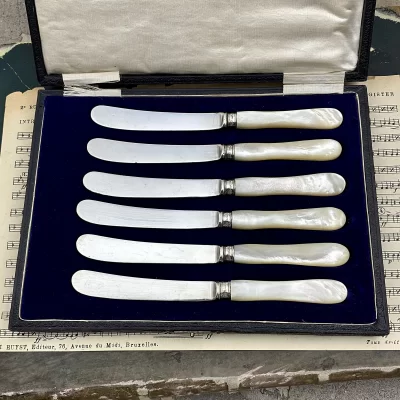 Антикварные ножи с перламутровой ручкой для масла сыра фруктов Yates Brothers 1917 год