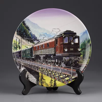 Тарелка винтажная фарфоровая настенная декоративная Поезд Швейцария Gotthard Lok