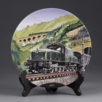 Тарелка винтажная фарфоровая настенная декоративная Поезд Швейцария Krokodil