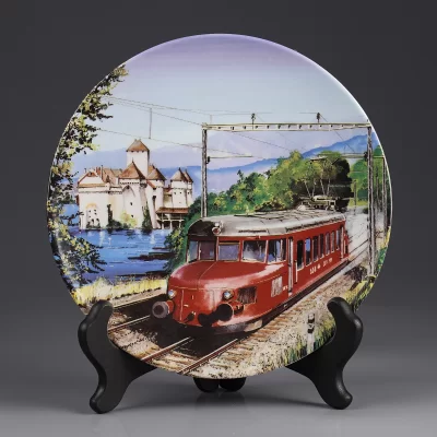 Тарелка винтажная фарфоровая настенная декоративная Поезд Швейцария Roter Pfeil