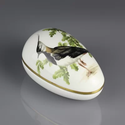 Шкатулка винтажная фарфоровая в форме яйца Птица Чибис Англия Coalport British Birds Lapwing